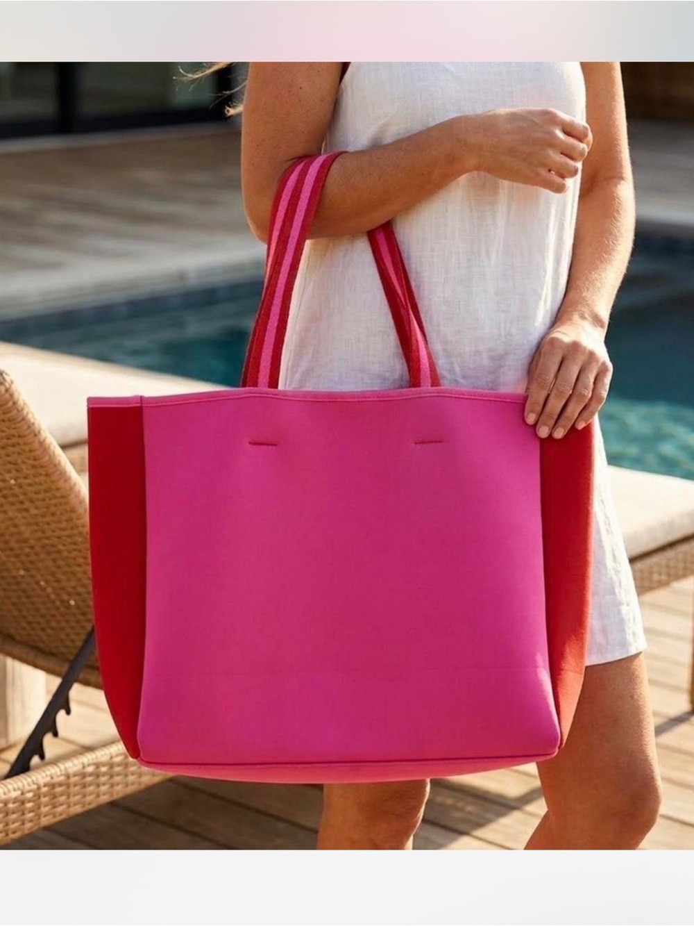 Summersalt Colorblock Neoprene Beach Tote Pink and Red